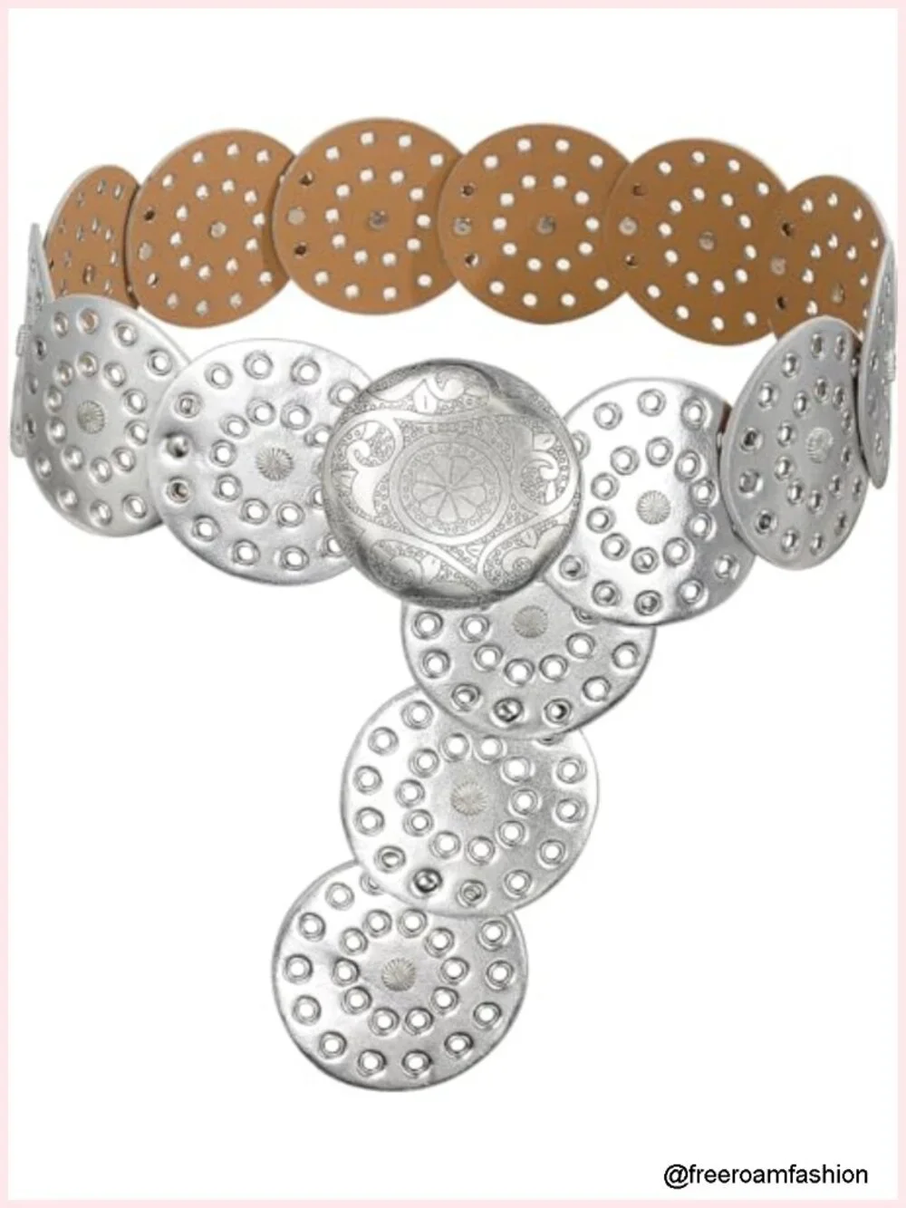 Vintage Hollow Boho PU Leather Wide Disc Belt with Metal Buckle